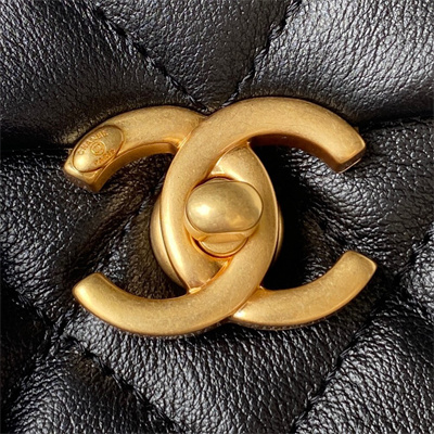 Cha.nel Small Flap Bag Calfskin Gold Tone Metal Black AS3994