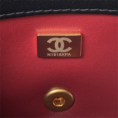 Cha.nel Small Flap Bag Calfskin Gold Tone Metal Black AS3994