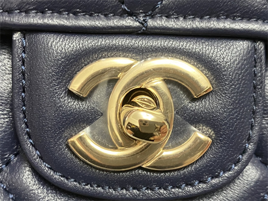 Cha.nel Small Flap Bag With Diamond Top Handle Lambskin Gold Tone Metal Navy AS4141