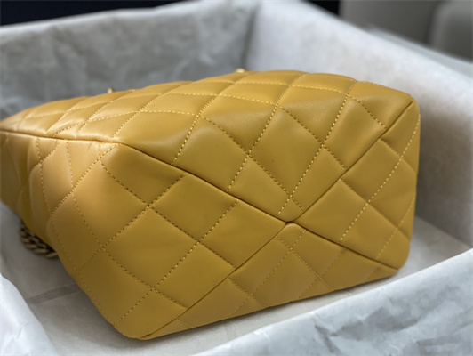 Cha.nel Tote Bag Lambskin Gold Tone Metal Yellow AS4188