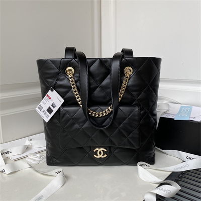 Cha.nel Tote Bag Calfskin Gold Tone Metal Black AS4359