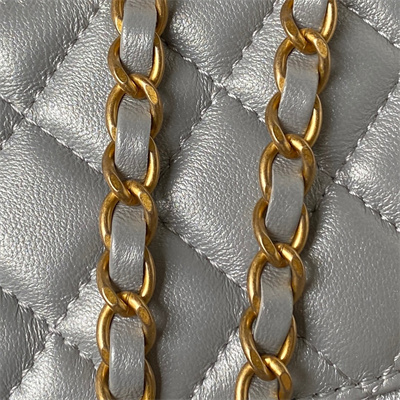 Cha.nel Mini Flap Bag With Top Handle Lambskin Gold Tone Metal Grey AS4362