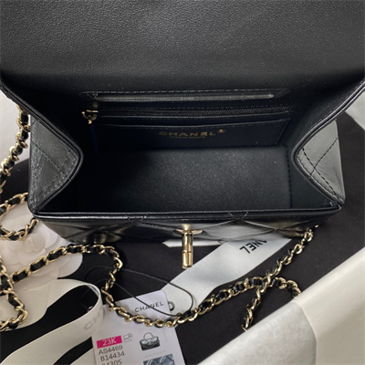 Cha.nel Mini Box Bag Shiny Calfskin Gold Tone Metal Black AS4469