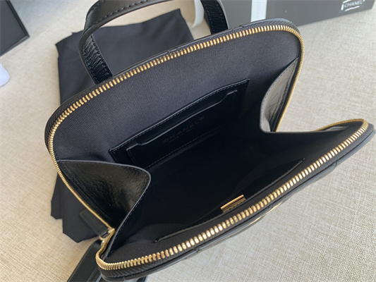 Cha.nel Backpack Grained Calfskin Gold Tone Metal Black AS3332