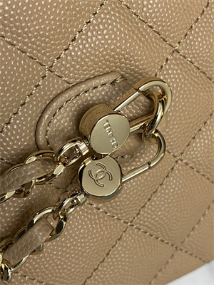 Cha.nel Classic Mini Backpack Grained Calfskin Gold Tone Metal Beige AP3573