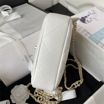 Cha.nel Backpack Lambskin Gold Tone Metal White AS3884