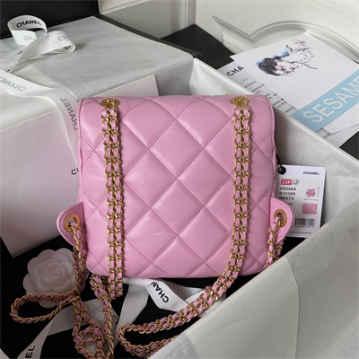 Cha.nel Backpack Lambskin Gold Tone Metal Pink AS3884