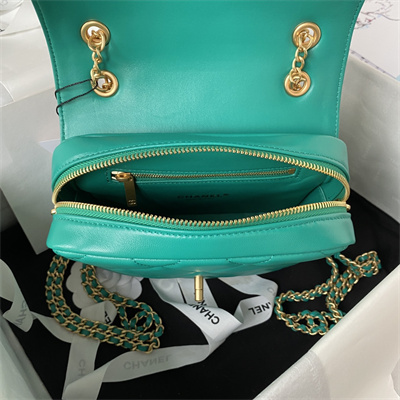 Cha.nel Backpack Lambskin Gold Tone Metal Green AS3884