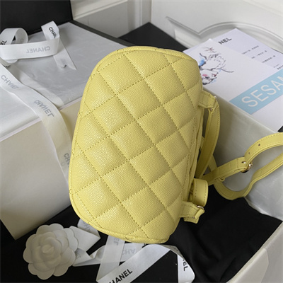Cha.nel Backpack Grained Calfskin Gold Tone Metal Yellow AS4058
