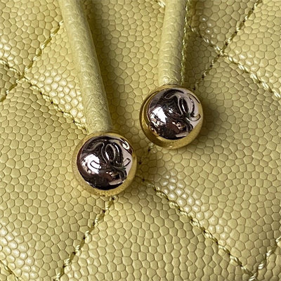 Cha.nel Backpack Grained Calfskin Gold Tone Metal Yellow AS4058