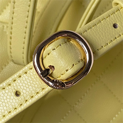 Cha.nel Backpack Grained Calfskin Gold Tone Metal Yellow AS4058