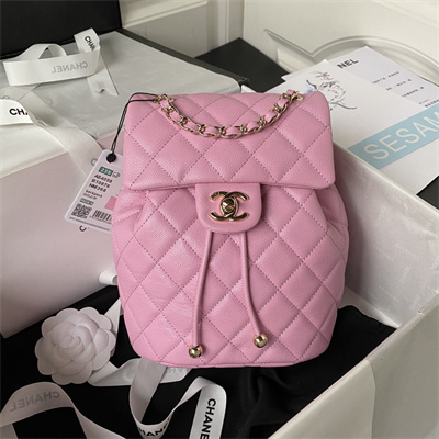 Cha.nel Backpack Grained Calfskin Gold Tone Metal Pink AS4058