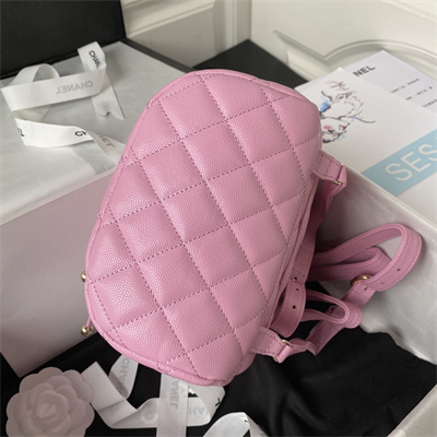 Cha.nel Backpack Grained Calfskin Gold Tone Metal Pink AS4058