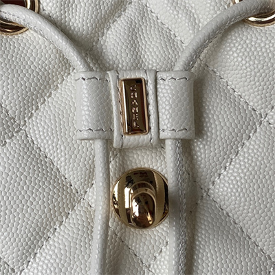 Cha.nel Backpack Grained Calfskin Gold Tone Metal White AS4059