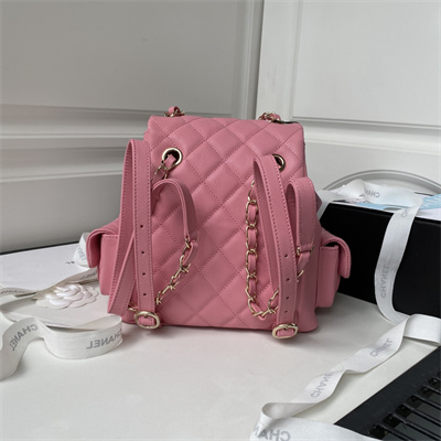 Cha.nel Backpack Grained Calfskin Gold Tone Metal Pink AS4398