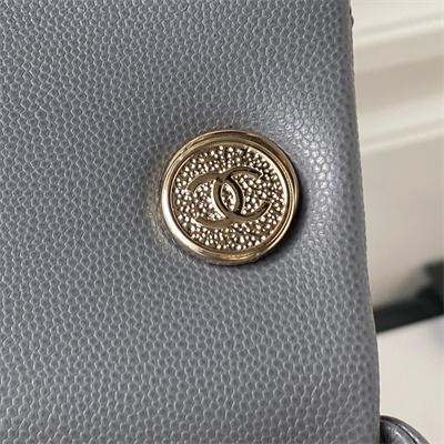 Cha.nel Backpack Grained Calfskin Gold Tone Metal Grey AS4398