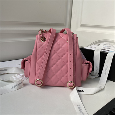 Cha.nel Backpack Grained Calfskin Gold Tone Metal Pink AS4399