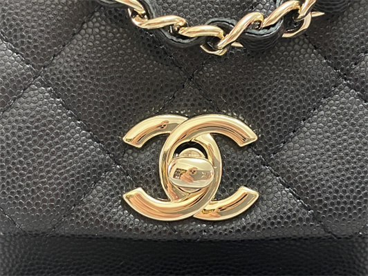 Cha.nel Backpack Grained Calfskin Gold Tone Metal Black AS4399