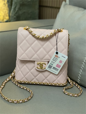 Cha.nel Backpack Grained Calfskin Gold Tone Metal Pink AS4490