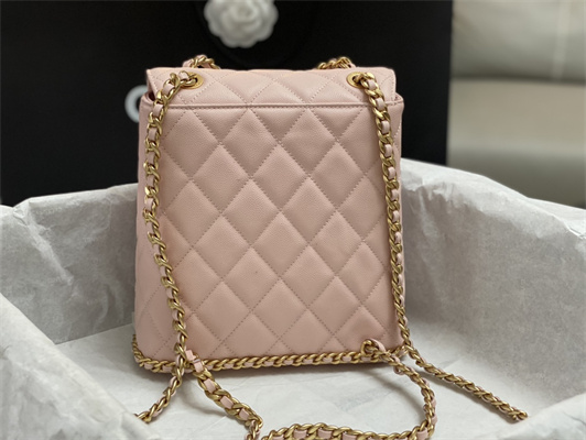 Cha.nel Backpack Grained Calfskin Gold Tone Metal Pink AS4490