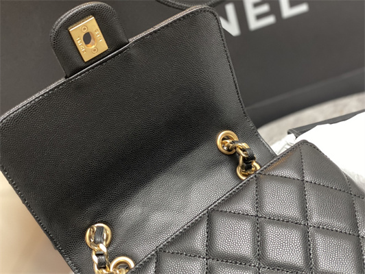 Cha.nel Backpack Grained Calfskin Gold Tone Metal Black AS4490
