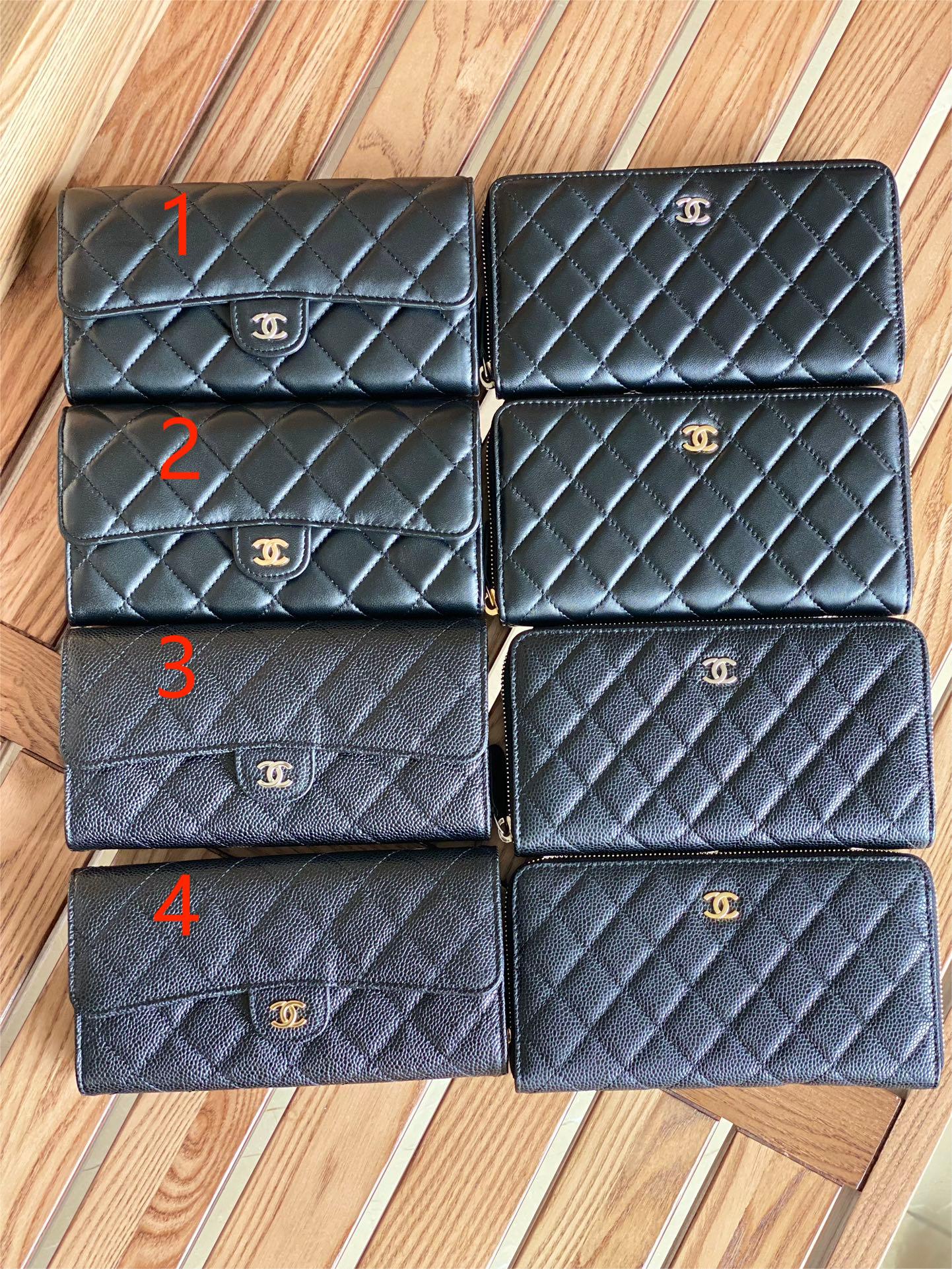 Cha.nel Long Wallet Lambskin/ Grained Calfskin Black A80758