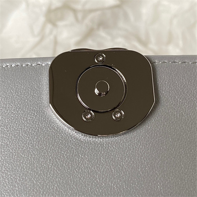 Cha.nel Clutch With Chain Top Handle Grained Calfskin Gold Tone Metal Silver AP3237