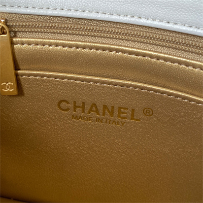 Cha.nel Super Mini Flap Bag Lambskin With  Ball Gold Tone Metal White AS1786
