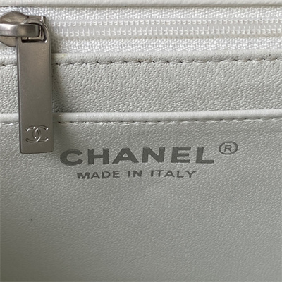 Cha.nel Super Mini Flap Bag Lambskin With  Ball Silver Tone Metal White AS1786