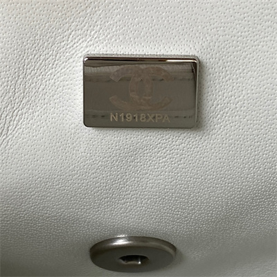 Cha.nel Super Mini Flap Bag Lambskin With  Ball Silver Tone Metal White AS1786