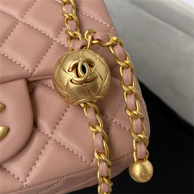 Cha.nel Super Mini Flap Bag Lambskin With Ball Gold Tone Metal Pink AS1786
