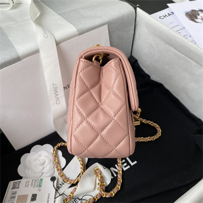 Cha.nel Super Mini Flap Bag Lambskin With Ball Gold Tone Metal Pink AS1786