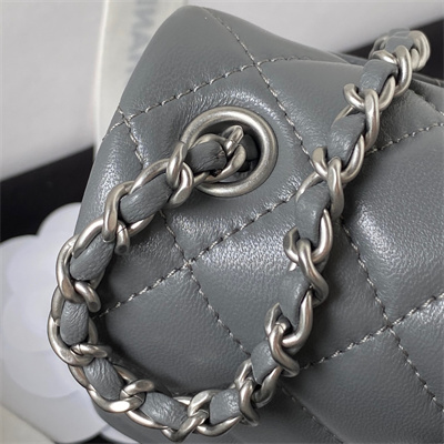 Cha.nel Super Mini Flap Bag Lambskin With Ball Silver Tone Metal Dark Grey AS1786