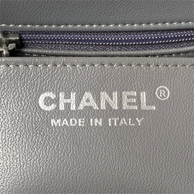 Cha.nel Super Mini Flap Bag Lambskin With Ball Silver Tone Metal Dark Grey AS1786