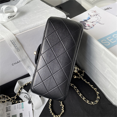 Cha.nel Super Mini Flap Bag Lambskin Football Gold Tone Metal Black AS1786