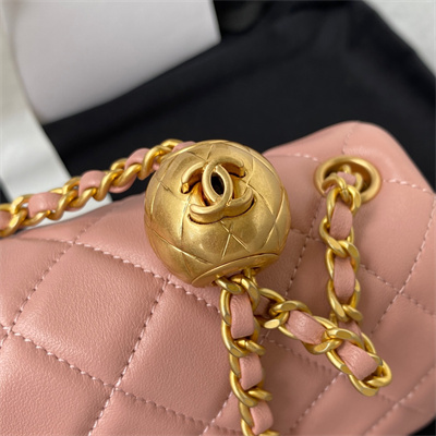 Cha.nel Mini Flap Bag Lambskin With Ball Gold Tone Metal Pink AS1787
