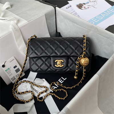 Cha.nel Mini Flap Bag Lambskin With Ball Gold Tone Metal Black AS1787