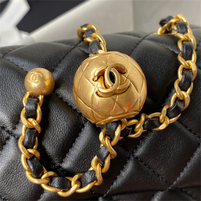 Cha.nel Mini Flap Bag Lambskin With Ball Gold Tone Metal Black AS1787