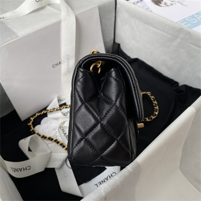 Cha.nel Mini Flap Bag Lambskin With Ball Gold Tone Metal Black AS1787