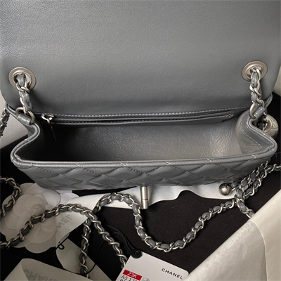 Cha.nel Mini Flap Bag Lambskin With Ball Silver Tone Metal Dark Grey AS1787