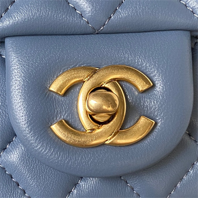Cha.nel Mini Flap Bag Lambskin With Ball Gold Tone Metal Blue AS1787