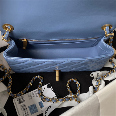 Cha.nel Mini Flap Bag Lambskin With Ball Gold Tone Metal Blue AS1787