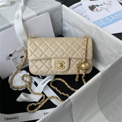 Cha.nel Mini Flap Bag Lambskin With Ball Gold Tone Metal Beige AS1787