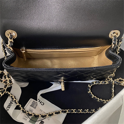 Cha.nel Mini Flap Bag Lambskin Football Gold Tone Metal Black AS1787