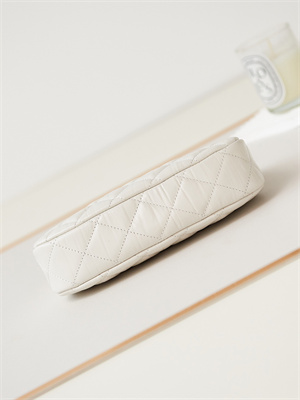 Cha.nel Mini Hobo Bag Aged Calfskin Gold Tone Metal White AS3647