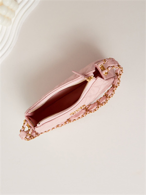 Cha.nel Mini Hobo Bag Aged Calfskin Gold Tone Metal Pink AS3647