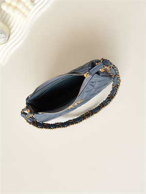 Cha.nel Mini Hobo Bag Aged Calfskin Gold Tone Metal Navy AS3647