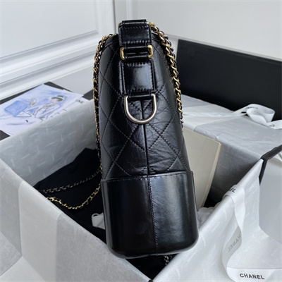 Cha.nel Large Gabrielle Hobo Bag Aged Calfskin Black A93824