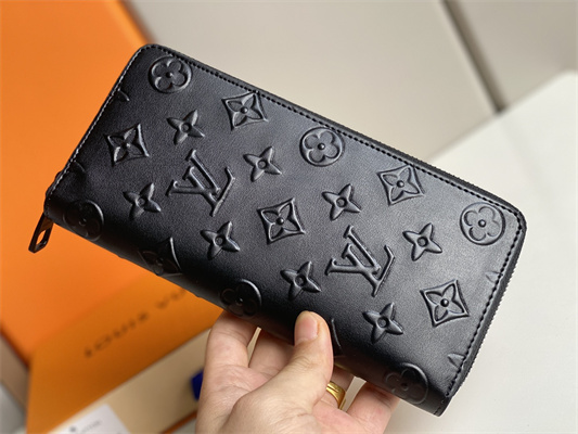 L.V Zippy Wallet Vertical Monogram Seal Cowhider Leather Black M80505