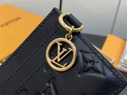 L.V Card Holder Monogram Embossed Lambskin Black M82748